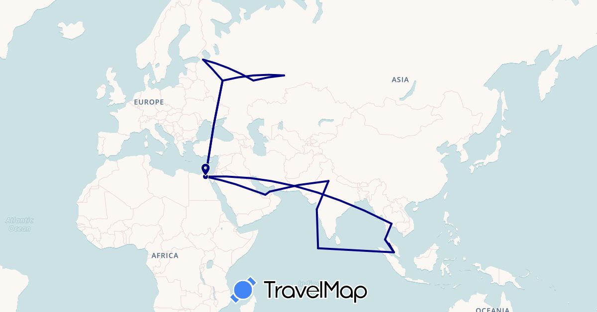 TravelMap itinerary: driving in United Arab Emirates, Egypt, India, Maldives, Malaysia, Russia, Thailand (Africa, Asia, Europe)
